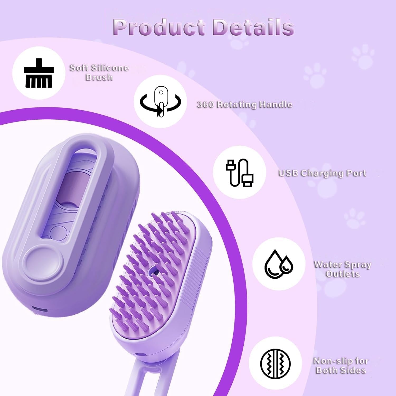 3-in-1 Cat & Dog Steam Brush with Foldable Handle