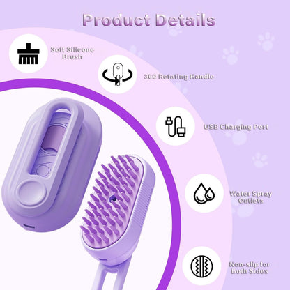 3-in-1 Cat & Dog Steam Brush with Foldable Handle