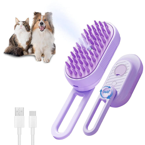 3-in-1 Cat & Dog Steam Brush with Foldable Handle