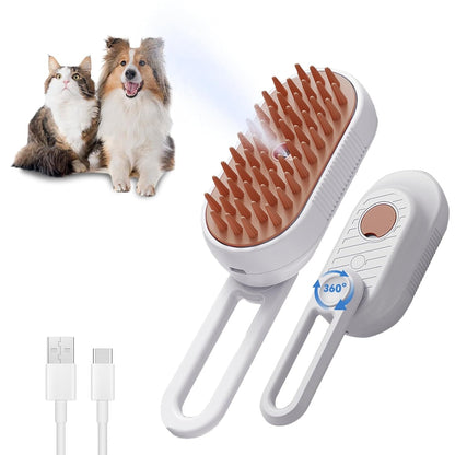 3-in-1 Cat & Dog Steam Brush with Foldable Handle