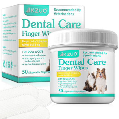 Dog Teeth Cleaning Wipes Teeth Cleaning Wipes for Dogs & Cats Remove Bad Breath by Removing Plaque and Tartar Buildup No-Rinse Dog Finger Toothbrush Veterinarians Recommend Disposable Pet Wipes