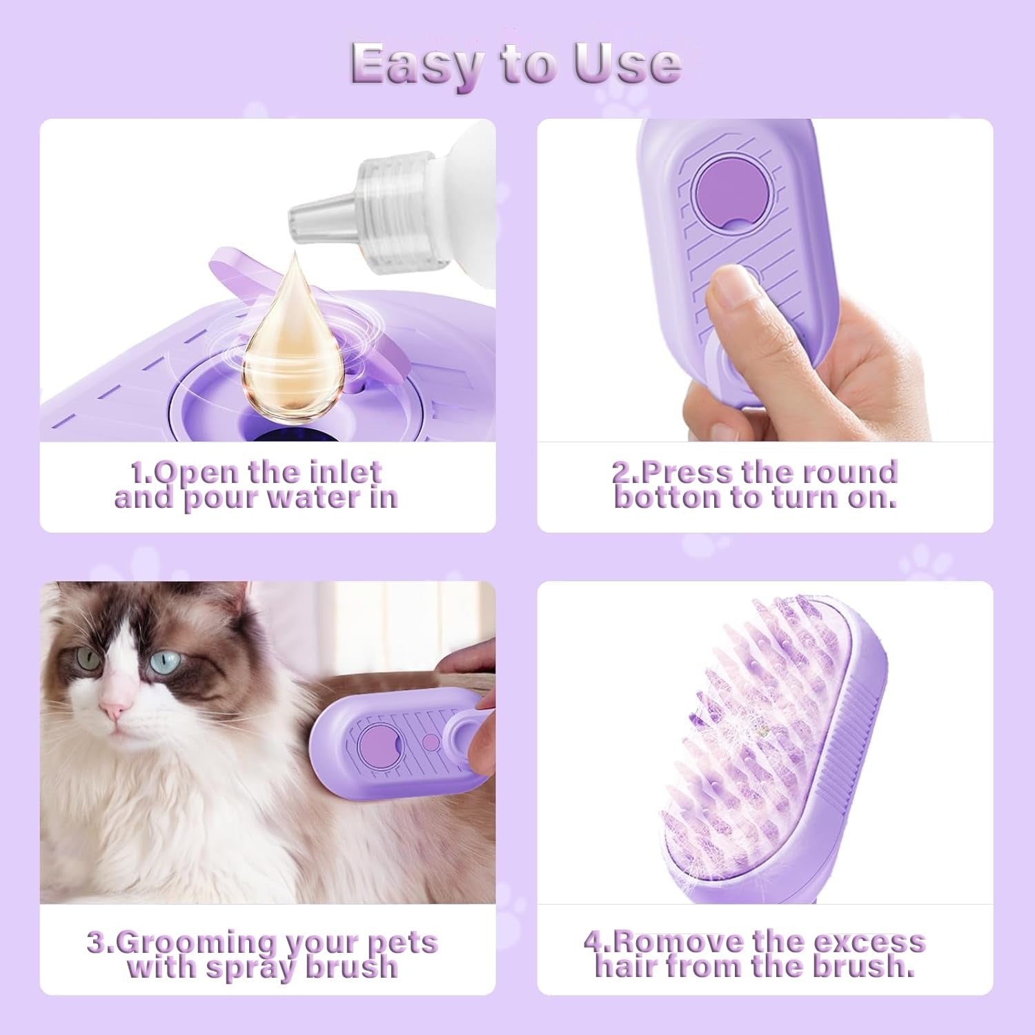 3-in-1 Cat & Dog Steam Brush with Foldable Handle