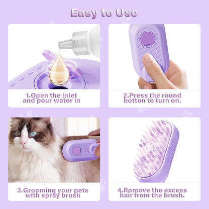 3-in-1 Cat & Dog Steam Brush with Foldable Handle