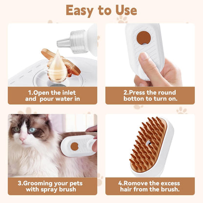 3-in-1 Cat & Dog Steam Brush with Foldable Handle