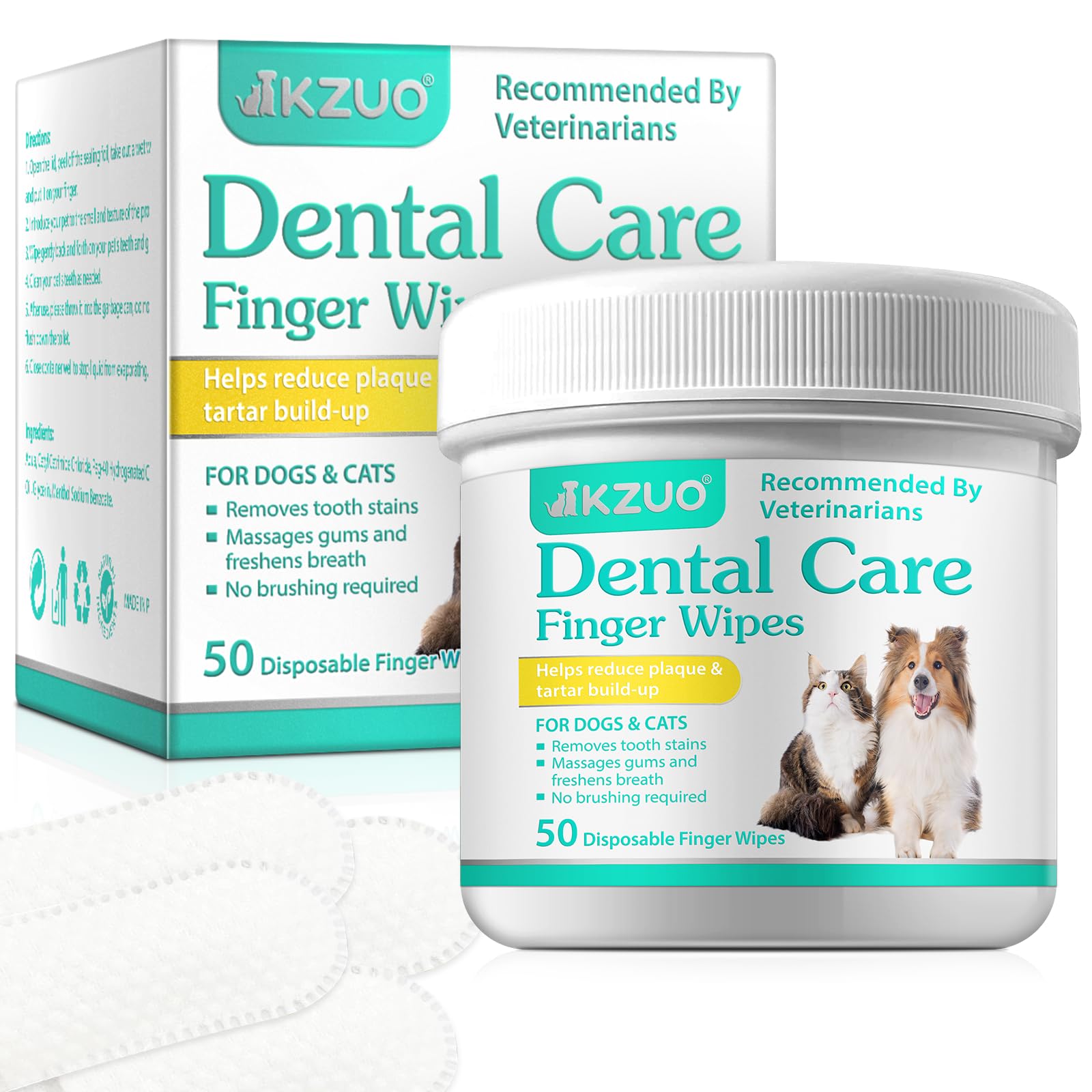 Dog Teeth Cleaning Wipes Teeth Cleaning Wipes for Dogs & Cats Remove Bad Breath by Removing Plaque and Tartar Buildup No-Rinse Dog Finger Toothbrush Veterinarians Recommend Disposable Pet Wipes